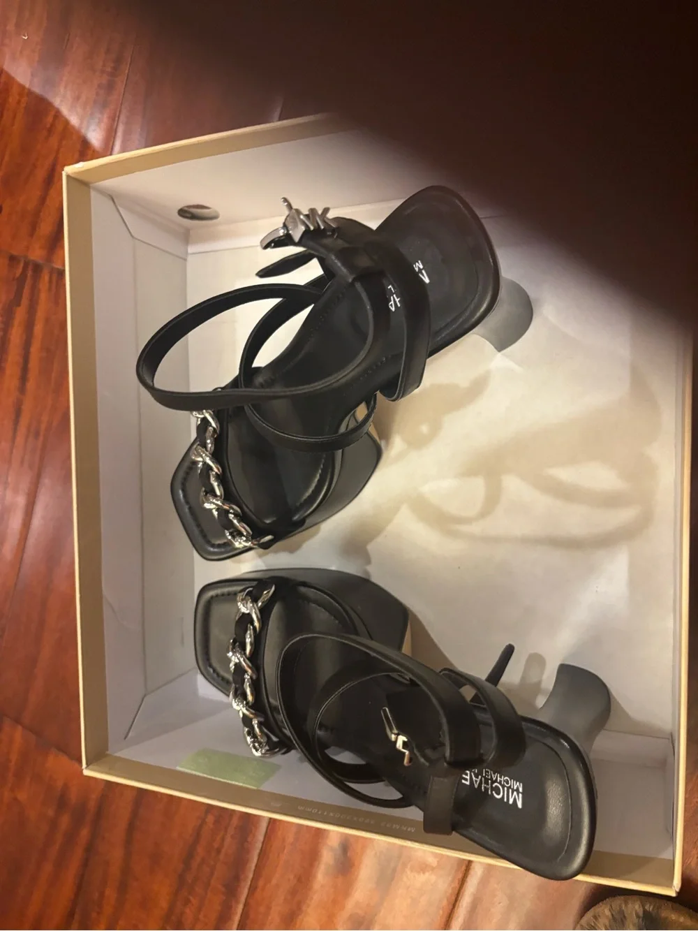 Michael Kors Black Platform Strappy Chain-Heel Sandals